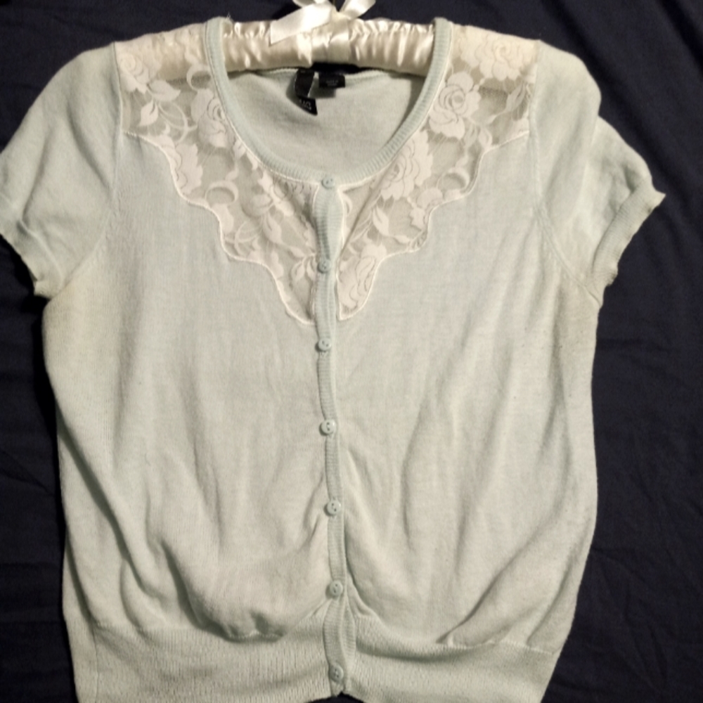 Lace yoke inset sweater
